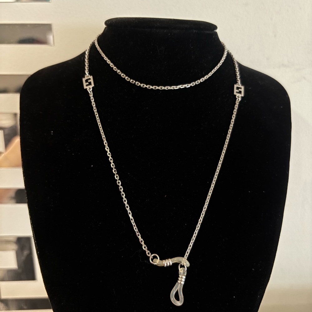 Fendi Silver-Tone Layered Chain Necklace with Hook Pendant